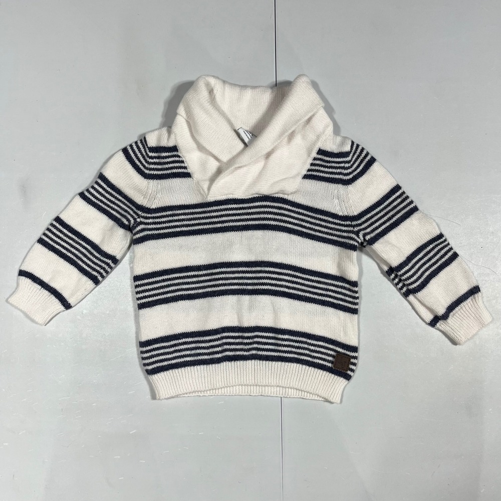 Janie and Jack Kids Fisherman Nautical Striped Shawl Collar Cotton Sweater 3-6M